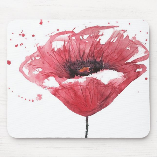 Poppy flower, watercolor mouse mat (Front)