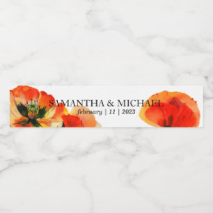 Poppy Flower Watercolor Paint Wedding Water Bottle Label