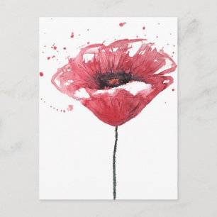Poppy flower, watercolor postcard