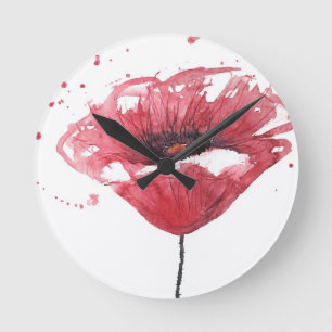 Poppy flower, watercolor round clock