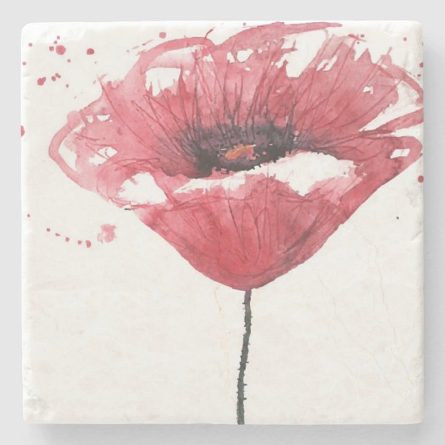 Poppy flower, watercolor stone coaster (Front)