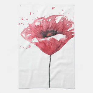 Poppy flower, watercolor tea towel