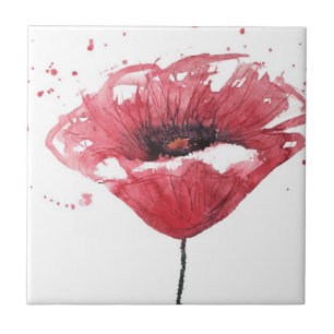 Poppy flower, watercolor tile