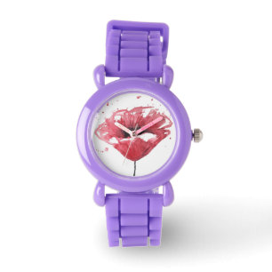 Poppy flower, watercolor watch