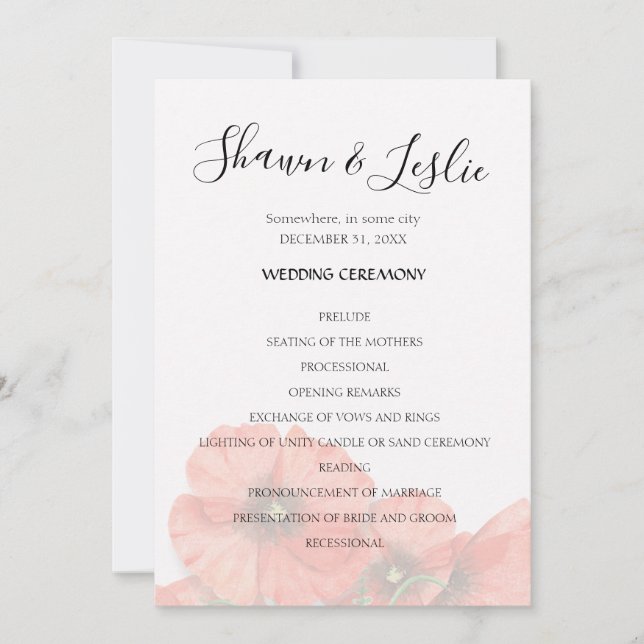 Poppy Flower Wedding Ceremony Program Invitation (Front)