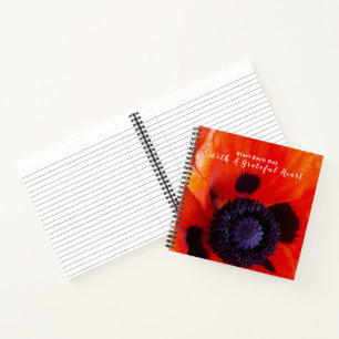Poppy Flower With Grateful Heart Quote Notebook