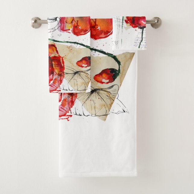 Poppy flowers bath towel set (Insitu)