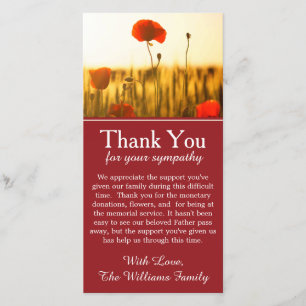 Poppy Flowers Bereavement Memorial Thank You Card