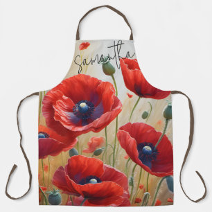 Poppy Flowers Blossom Personalised Name Kitchen Apron