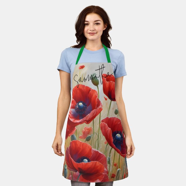 Poppy Flowers Blossom Personalised Novelty Kitchen Apron (Worn)