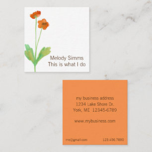 Poppy Flowers Botanical Illustration Orange Floral Square Business Card