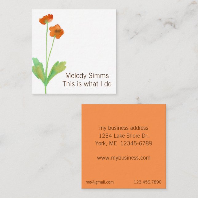 Poppy Flowers Botanical Orange Floral Art Square Business Card (Front/Back)