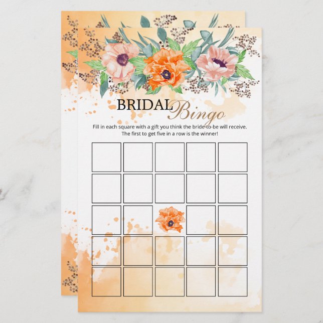 Poppy flowers bridal bingo game (Front/Back)