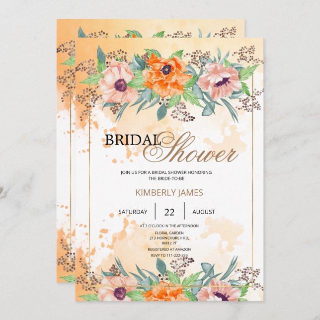 Poppy Flowers bridal shower invitation (Front/Back)