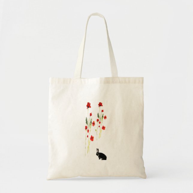 Poppy Flowers Bunny Rabbit Floral Tote Bag (Front)