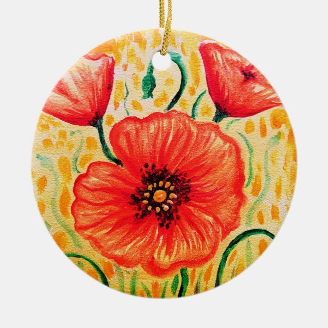 Poppy flowers ceramic tree decoration (Front)
