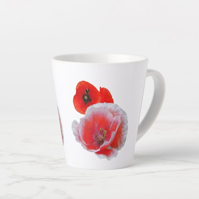 Poppy Flowers Close up Cust. White Latte Mug (Right Angle)