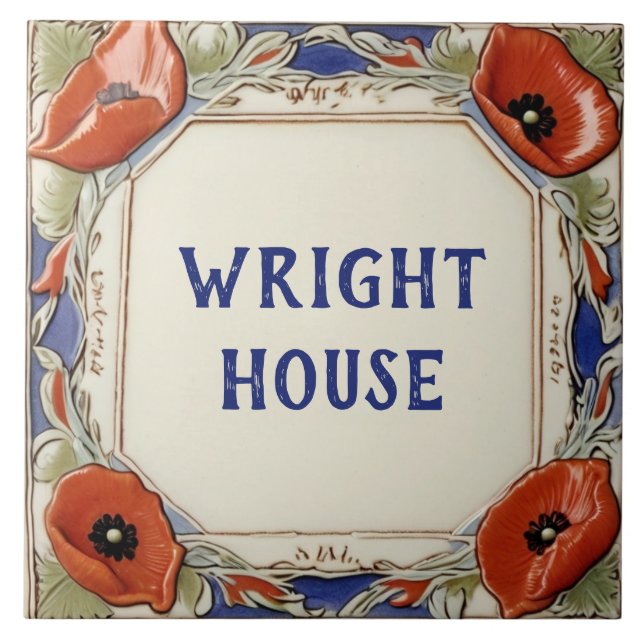 Poppy Flowers Custom House Name Plate Sign Plaque Tile (Front)