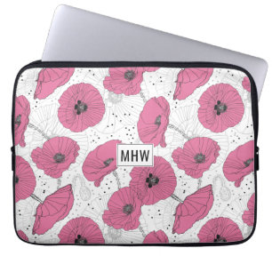 Poppy Flowers custom monogram laptop sleeves