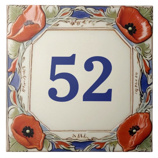 Poppy Flowers Door House Number Plate Sign Plaque Tile (Front)