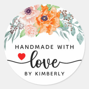 Poppy Flower's Handmade with Love Classic Round Sticker