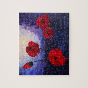 Poppy Flowers Impasto Art Puzzle with Gift Box