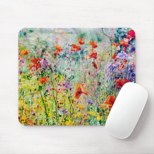 Poppy Flowers In The Meadow Cute Nature Outdoor Mouse Mat (With Mouse)