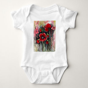 Poppy Flowers In Watercolor   Baby Bodysuit