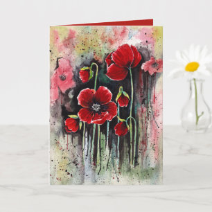 Poppy Flowers In Watercolor   Card