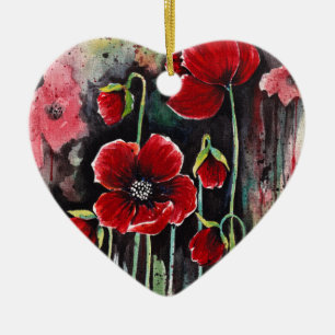 Poppy Flowers In Watercolor  Ceramic Tree Decorati Decoration
