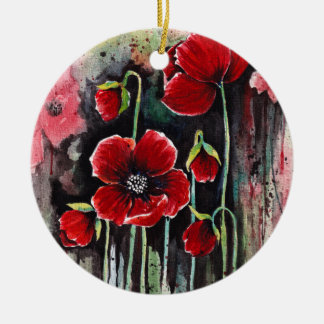 Poppy Flowers In Watercolor Ceramic Tree Decoration