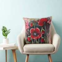 Poppy Flowers In Watercolor Cushion