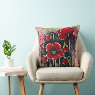 Poppy Flowers In Watercolor Cushion