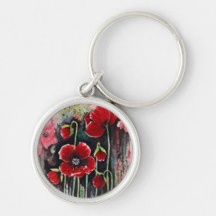Poppy Flowers In Watercolor  Key Ring
