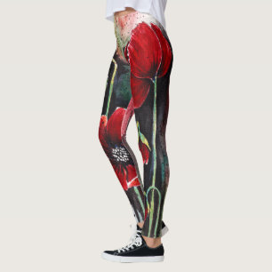 Poppy Flowers In Watercolor Leggings