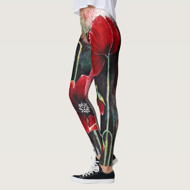 Poppy Flowers In Watercolor  Leggings (Left)