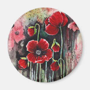 Poppy Flowers In Watercolor  Magnet