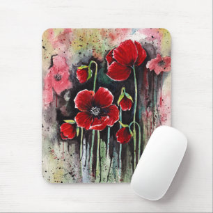 Poppy Flowers In Watercolor Mouse Mat