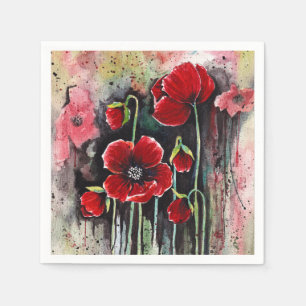 Poppy Flowers In Watercolor  Napkin