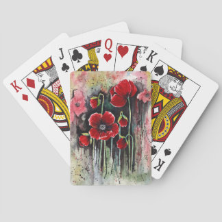 Poppy Flowers In Watercolor  Playing Cards