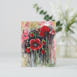 Poppy Flowers In Watercolor Postcard