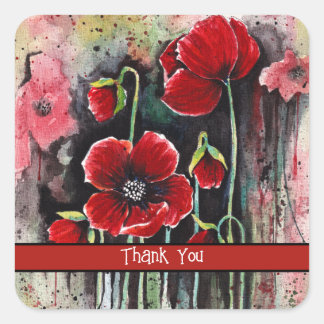 Poppy Flowers In Watercolor Square Sticker