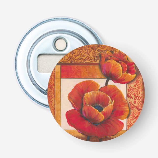 Poppy Flowers on Tan and Orange Background Bottle Opener (Front)