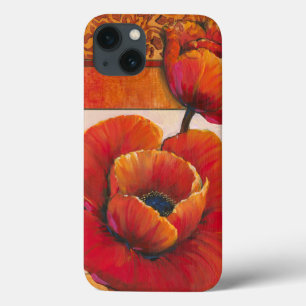 Poppy Flowers on Tan and Orange Background iPhone 13 Case