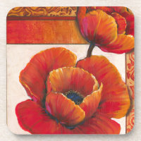 Poppy Flowers on Tan and Orange Background