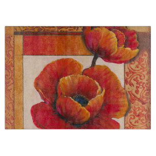 Poppy Flowers on Tan and Orange Background Cutting Board