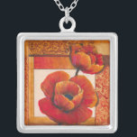 Poppy Flowers on Tan and Orange Background Silver Plated Necklace<br><div class="desc">You can almost feel the texture of the petals on these poppy flowers painted by Tim O'Toole. They blend perfectly with the tan and orange background,  creating a splendidly poetic vision. Buy it for your home or give it as a gift!</div>