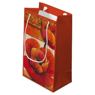 Poppy Flowers on Tan and Orange Background Small Gift Bag