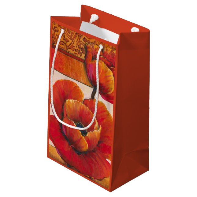 Poppy Flowers on Tan and Orange Background Small Gift Bag (Back Angled)