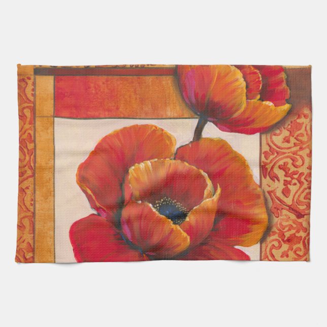 Poppy Flowers on Tan and Orange Background Tea Towel (Horizontal)